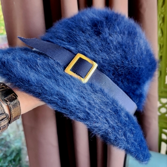 KANGOL Vtg NAVY Furgora Rachel Angora Bucket Hat Buckle England Furry EUVC - Picture 3 of 16
